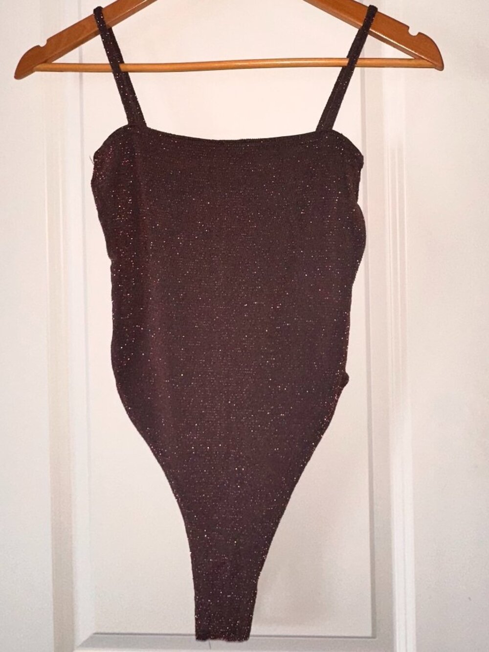 Boohoo Square Neck Glitter/Metallic Bodysuit - Small ( Size 4 )